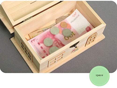 Aerveal Small House Piggy Bank Lemn creativ cu blocaj retro nu poate scoate copii adulți bani cutie cadou pentru meșteșuguri