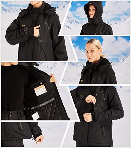 Jacheta de schi de zăpadă impermeabilă pentru femei, cu glugă cu capotă detașabilă
