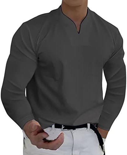 Cămăși pentru bărbați cu gât Henley cu mânecă lungă, mușchi de primăvară Slim se potrivește business tricou casual blaturi
