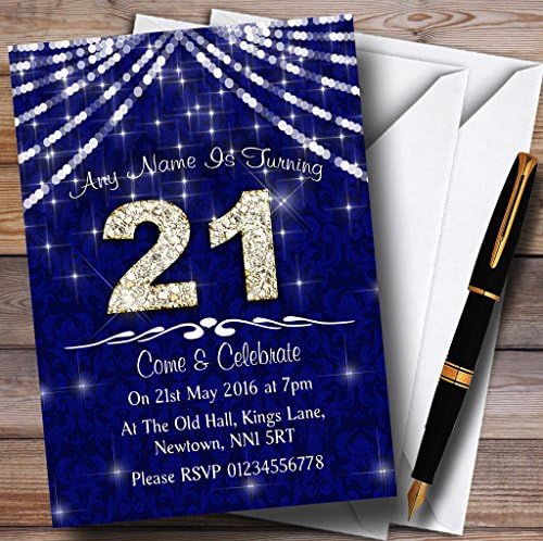 21st Navy Blue & White Bling Sparkle Party Birthday Party Personalizate Invitații