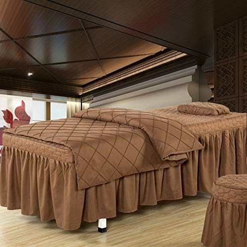 Copertă de pat de culoare solidă, copertă de pat de frumusețe, 4 bucăți seturi de foi de masă de masaj cu o gaură de odihnă moale din bumbac-linene de masaj set-coffee 70x190cm