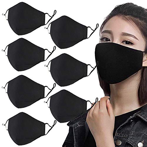 8 pachet Unisex Adult Black Face Mask, reglabil reutilizabil lavabil praf bumbac Fabric Maks pentru femei bărbați copii adolescenți
