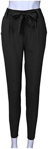Maiyifu-GJ femei talie mare cu centură creion Pantaloni Casual Slim Fit Auto cravată birou pantaloni Culoare solidă confortabil