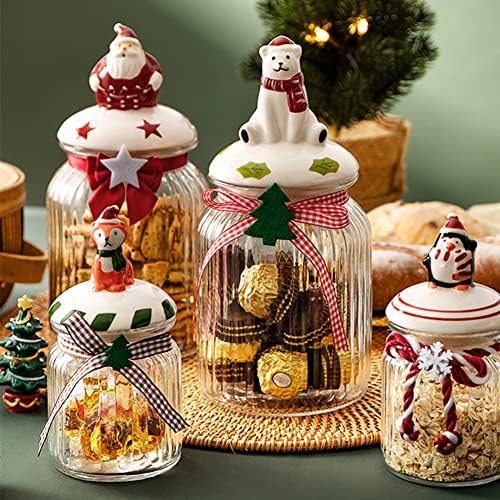 Borcane de bomboane de Crăciun cu capace 2 buc borcan de bomboane de sticlă Containere de depozitare a alimentelor de Crăciun