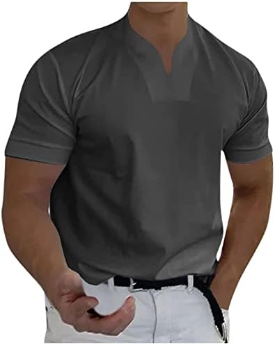 Tricouri amzoc simplu pentru bărbați, casual solid color în v-gât, gentleman, tricou cu mânecă scurtă cu mânecă scurtă