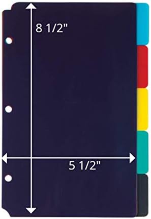 1intheoffice mini liant separatoare 5x8, 5 tab separatoare pentru 3 Inel liant culori asortate