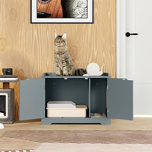 Homefort cutie de gunoi pentru pisici, mobilier ascuns pentru cutie de gunoi pentru pisici, bancă de toaletă din lemn pentru