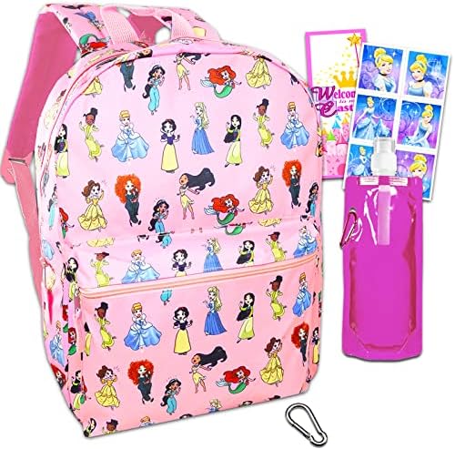 Disney Bundle Princess Rucsac pentru copii, copii mici-Disney School Supplies Bundle cu 16 - Princess School Bag plus autocolante,