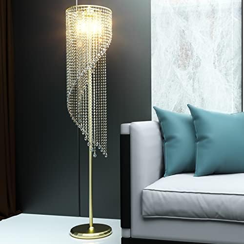 Lampă de podea din cristal QiMH pentru Living dormitor, Bling lampă de ploaie elegantă, lampă de aur în picioare în interior