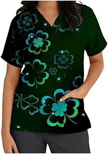 ST Patricks Day Blats pentru femei Bluză Echine Bluză 2023 Irlandeză de vacanță pentru vacanță cu mânecă scurtă Mock Wrap v