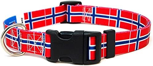 Guler de câine din Norvegia | Steagul Norvegiei | Cataramă cu eliberare rapidă | Fabricat în NJ, SUA | Pentru câini medii |