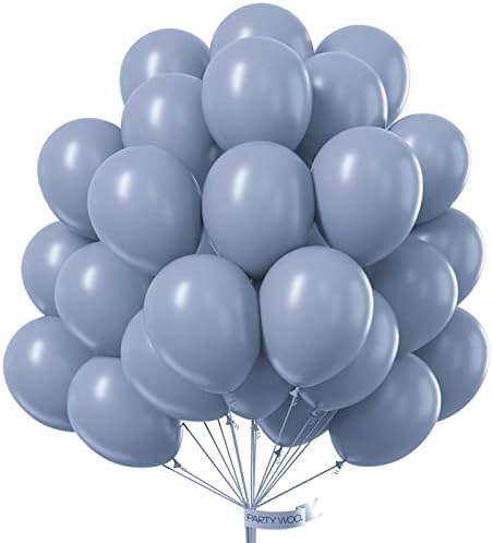 Baloane albastre retro PartyWoo, 50 buc 12 Inch baloane albastre prăfuite, baloane albastre cenușii pentru ghirlanda balonului