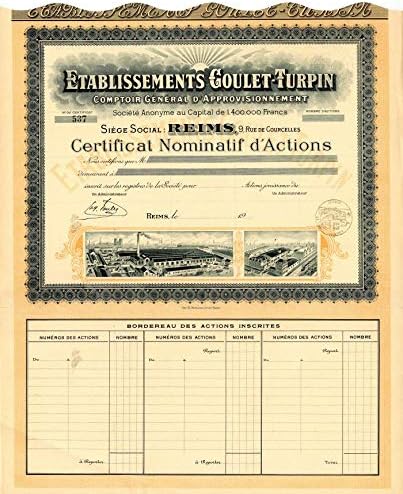 Etablissements Goulet - Turpin-Certificat De Stoc