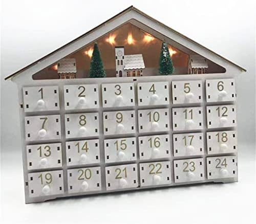 NICEDAYFY Crăciun alb LED 24 de zile calendar de Advent din lemn Iluminat cu baterie 24 de sertare de depozitare Calendar de