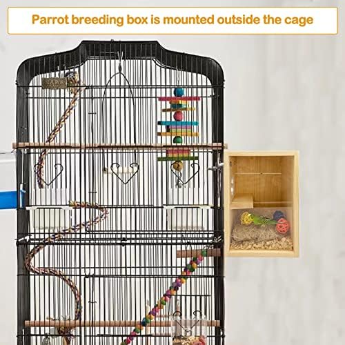 BNOSDM Parakeet cuiburi cutie transparente pasăre reproducere cuib cutii din lemn natural Bird Cage casa cu fibre de nucă de