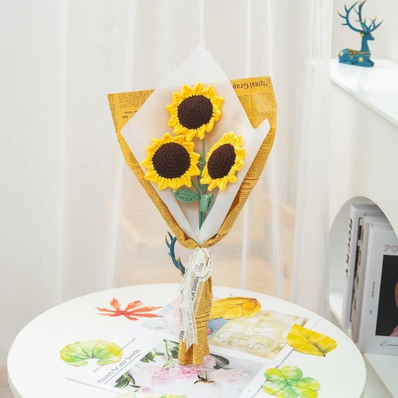 RENSLAT DIY Kit lână fir DIY tricotat material floarea-soarelui buchet costum manual croșetat cadou decor