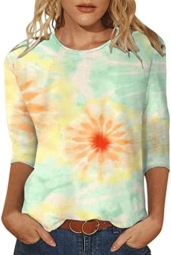 Bluze cu mânecă 3/4 pentru femei, echipament cu imprimeu floral 3/4 Topuri cu mâneci cu mâneci Cămăși de lucru libere pentru