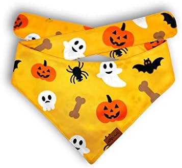 Allpawz Halloween Dog Bandanas-pachet 2, colecție înfricoșătoare, țesătură moale durabilă, bandane reglabile de Halloween pentru