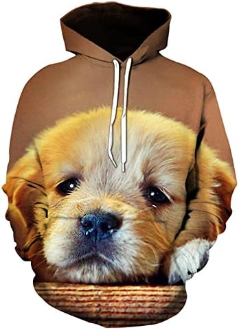 Glugă de buzunar unisex câine drăguț 3d imprimare drăguță animal cățeluș pulover cu glugă rece
