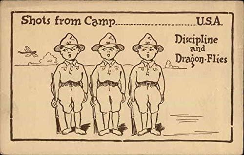 Militar bărbați și Dragonfly Comic Original Antique Poștal