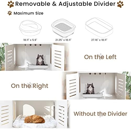 Recaceik cutie de gunoi pentru pisici incintă cu copac pentru pisici, mobilier ascuns pentru toaletă pentru pisici cu separator,