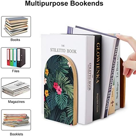 Hibiscus Floral Tropical Palm Model lemn decorative Bookends non-mini carte sfârșitul pentru rafturi 1 pereche 7 X 5 Inch