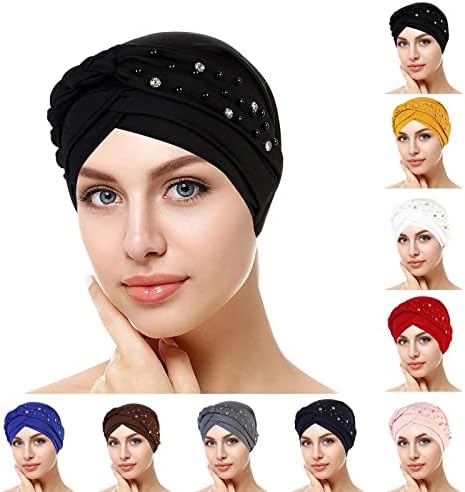 Femei strasuri Beanie pălărie Turban Headwrap moda înnodate Pearl pălării pentru femei păr acoperă văl craniu Cap