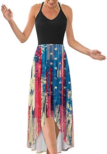 iQKA femei rezervor rochie iulie 4 Statele Unite ale Americii Pavilion stele și dungi imprimare Midi rochie de Vară Fără mâneci