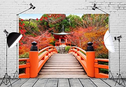 Beleco 6x4ft țesătură templu japonez vedere de toamnă fundal Templul Daihouji din Kyoto Garden Bridge frunze de toamnă și flori
