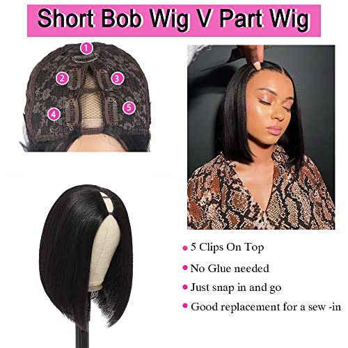 Matthhia V parte Bob peruca scurt Bob peruci Clip în negru jumătate peruci pentru femei negru Upgrade U parte peruca nu lăsa
