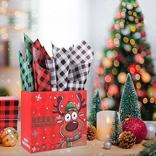MIAHART 60 coli hârtie absorbantă de Crăciun 14 x 20 inch Buffalo stiluri Roșu Verde Alb Negru Carouri cadou ambalaj hârtie