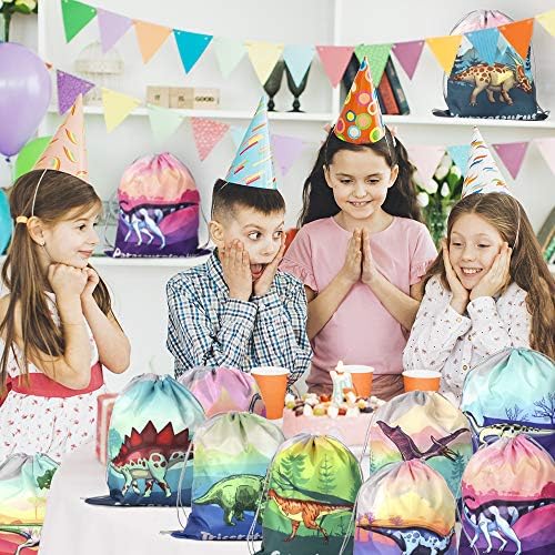12 pachete Dinosaur Party Supplies favorizează gențile cu șnur pentru ziua de naștere a copiilor, băieți și fete Dino Backpack