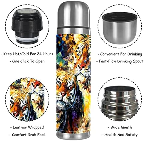 Vopsirea uleiului colorat leu în vid izolat din oțel inoxidabil sticle termice 16oz, reutilizabile scurgeri de scurgere a scurgerii de apă BPA cu capac, păstrați cald sau rece