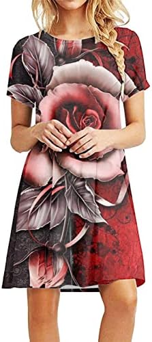 Lmdudan Rochii de vara pentru Femei Moda florale imprimare maneca scurta tricouri rochie vrac confortabil Flowy tunica Midi