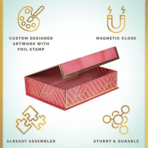 Plum Designs set Elegant de cutii de cadouri imbricate / modele de ștampile din folie fierbinte de aur / Închidere cu clapetă