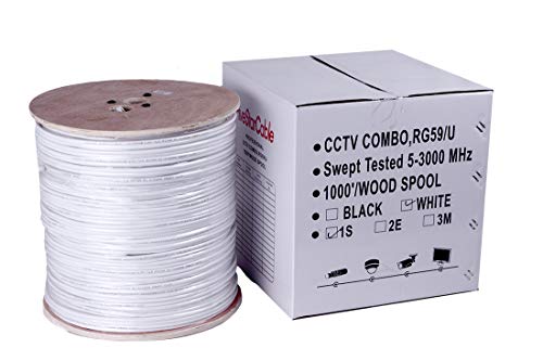 FiveStarCable UL Litsted RG59 Siamez 1000 ft. Cablu CCTV Coaxial-Combo 20 AWG RG59 + 18/2 18AWG putere