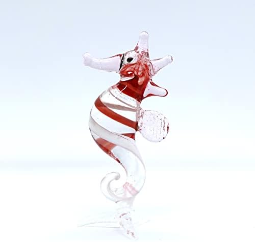 Sansukjai Seahorse figurine minuscule animale arta de sticlă suflată manual Decorate cadou, roșu clar