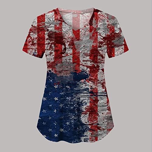 SUA pavilion T-shirt pentru femei 4 iulie vara maneca scurta V Neck T Shirt cu 2 buzunare Bluze vacanță Casual Workwear