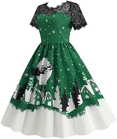 Rochie de petrecere vintage pentru femei din anii 1950 Flacăre de Crăciun A-linie rochii swing rochie din dantelă de vacanță