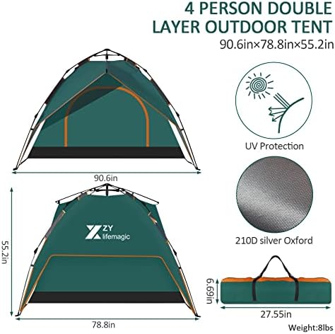 Zylifemagic Pop Up Camping cort Iubitori Familie Double strat în aer liber cort portabil instantaneu cort automat impermeabil