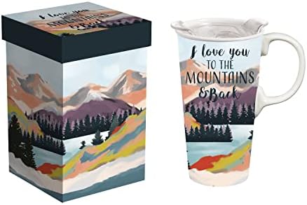 Cupa de călătorie din ceramică Evergreen, 17 OZ. , cu capac cutie, Te iubesc la munte