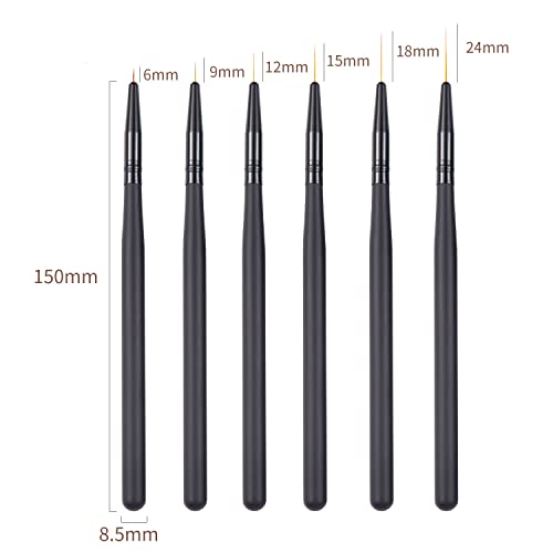 Wokoto 6pcs Liner Pensule pentru unghii pe scară completă Linie fină Linie de unghii Perii de artă 6mm 9mm 12mm 15mm 18mm 24mm