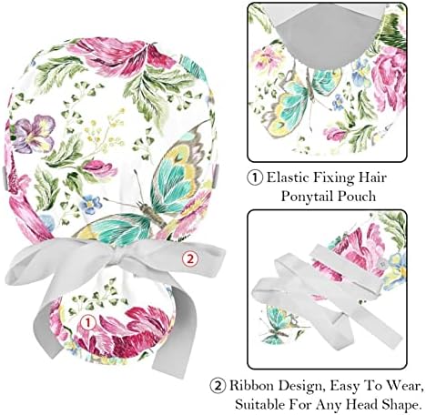 2 pachete de șapcă de spălare femei cu buton reglabil cravată elastică înapoi pălărie de craniu frumos trandafiri flori flori