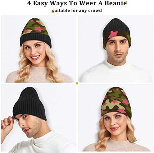 Alaza Green Camouflage Stars Camo Beanie pentru femei pentru bărbați pălărie de iarnă Reversibilă Craniu Cap Cap