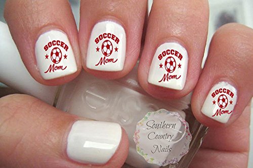 Sports Soccer Mom Red Nail Art Design
