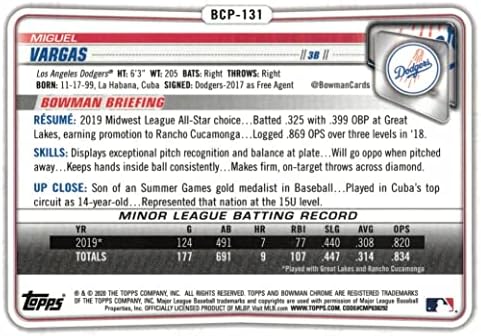 2020 Bowman Chrome Prospects Baseball BCP-131 MIGUEL VARGAS CARTE PRE-ROOKIE