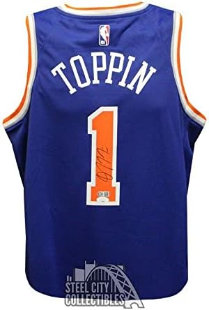 Obi Toppin Autograph New York Blue Swingman Basketball Jersey - JSA - tricouri autografate NBA
