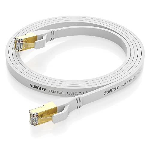 Sunguy Cat 8 Ethernet Cable 3ft, 40GBPS 2000MHz Heavy Duty High Speed ​​Ethernet Cablu, Conector Platat cu Gold Platat RJ45