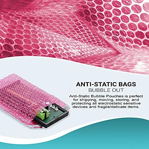 Pungi APQ anti-statice cu bule 8 x 11,5 inci, pachet de 25 pungi cu bule de selfan roz, pungi cu bule anti-statice pentru ambalarea
