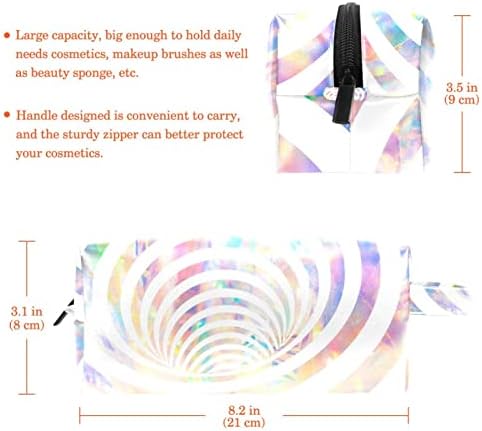 Geantă de machiaj, geantă cosmetică, organizator de pungi de machiaj impermeabil, Psyche Swirl Rainbow Circle Art White Art